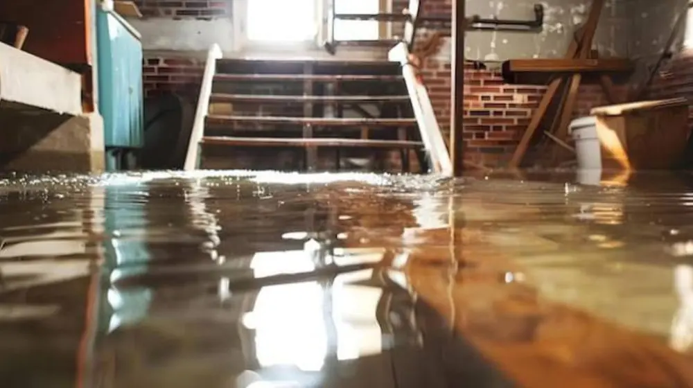 Flooded stairwell and basement after heavy water entry